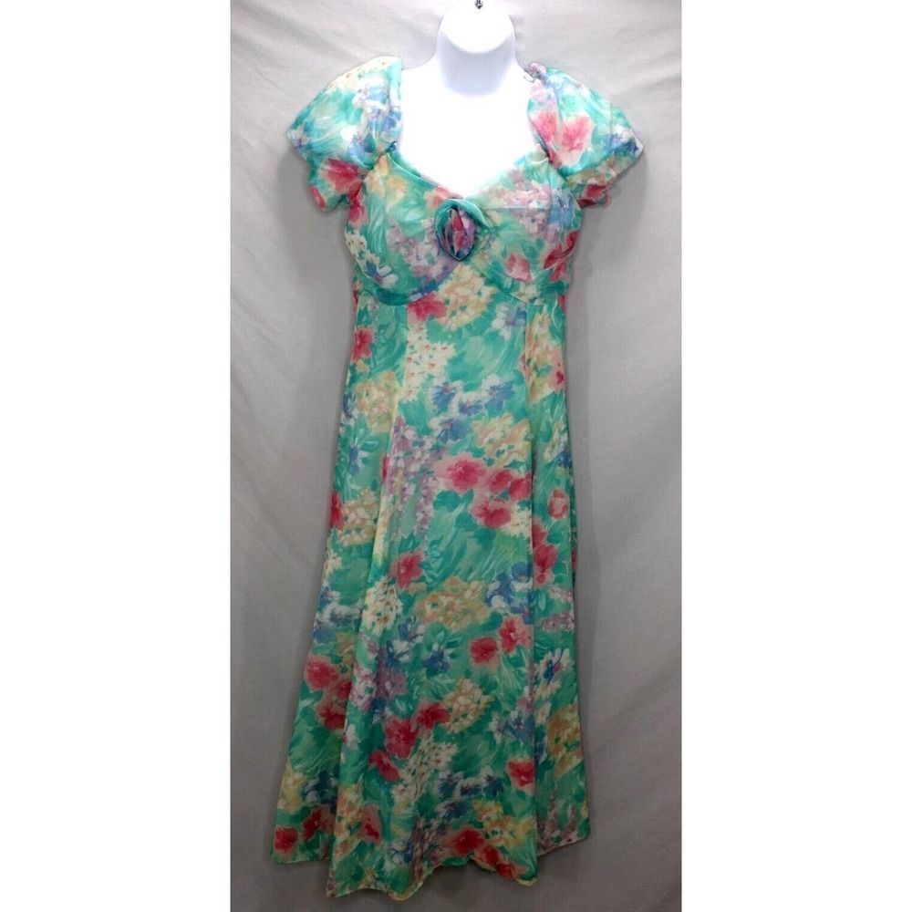 Bridal Originals Mint Green Floral Overlay Chiffon Dress USA Womens Size 10
